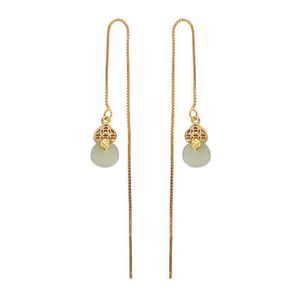 Charm S925 Sterling Sier Gold Plated Hetian Gray Jade Hanging Earrings Retro Long Womens Coin Gourd Eardrop Earring Drop Deli Dhgarden Dhrpx