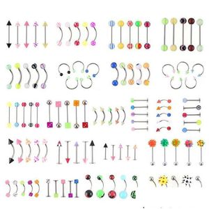 Tungringar 110 st/pack mode piercing set eyebrow bar läpp näsborr rostfritt stål örhängen näsa mage ring kropp smycken dhgarden dhiqz