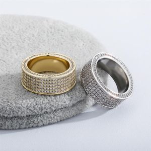 Mens Hip Hop Rings 5 ​​Rows Cz Ring Iced Full Micro Pave Cubic Zirconia Ring Simple Fashion Jewelry 18K White Gold30s