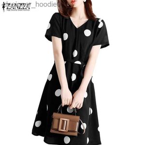 Basic Casual Dresses ZANZEA Women Korean Commuting Fashion Polka Dot Short Sleeve A Waistband Dress L230916