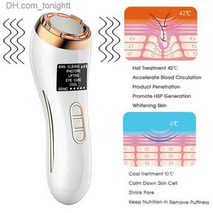Beauty Equipment Ultrasonic face Massager Hot Cold Facial vibrate Hammer Red Blue Light Ion Beauty Anti Wrinkle Face Lifting Device 220512 Q230916