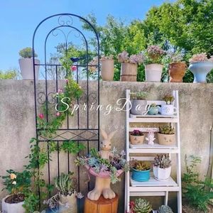 Decoração de jardim ao ar livre estrutura de galpão de ferro planta rattan escalada treliça pátio esgrima suporte flor rack preto branco verde