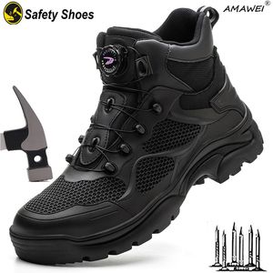 Классические туфли AMAWEI Защитная обувь с вращающейся кнопкой Мужские рабочие кроссовки Неразрушимая обувь Проколостойкая защитная обувь Рабочие ботинки Стальной носок 230915
