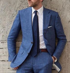 Herrenanzüge, Leinen, 2-teilig, formeller Business-Anzug, gekerbtes Bräutigam-Hochzeitskleid, maßgeschneiderter Gentle-Men-Blazer (Jacke und Hose)