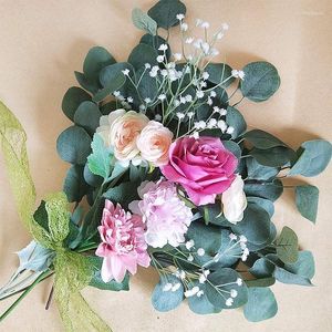 Decorative Flowers Artificial Simulation Eucalyptus Leaves Short Stems Silver Dollar Tree Branches Green Plants Bouquets Wedding Decor