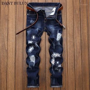 Men's Jeans Men's Straight Pants Streetwear Denim Slim Fit Distressed Ripped Trouser With Patches Desinger Hip Hop Hombr231K