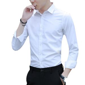 Camisa branca masculina de manga comprida magro-cor sólida vestido de negócios profissional trabalho para trabalhar terno masculino branco shirt330j