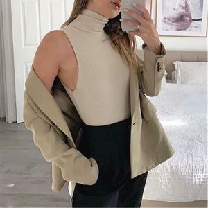 Kvinnor Jumpsuits Rompers Rib Turtleneck ärmlös stickad bodysuit Women Streetwear Autumn Winter Female Jumpsuit Romper Chic Slim Ladies Overalls 230915