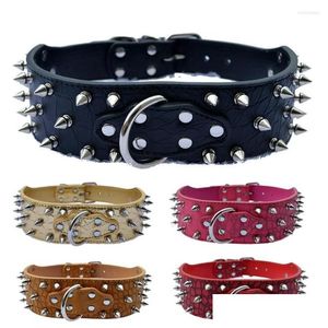 Dog Collars Leashes Large Pet Collar 2 Inch Wide Clog Leather Spiked For Pitbls Dogs Size M L Xl Xxl Big Products Drop Delivery Home G Dhwbq