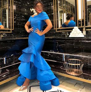 Элегантные длинные русалочные голубые вечерние платья с плечами асимметричные рюк -Zipper Back платья выпускной