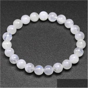 Charm Bracelets Natural Rainbow Moonstone Women Bangles Blue Light For Men Round Energy Stone Beads Handmade Jewellery Gift Dhgarden Dhb0J