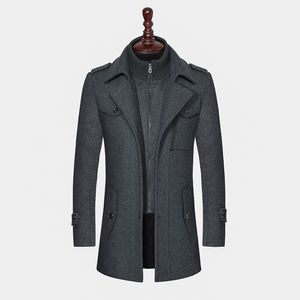 Misturas de lã masculina casaco de lã de inverno masculino casual marca cor sólida misturas de lã casaco de ervilha masculino trench coat sobretudo 230915