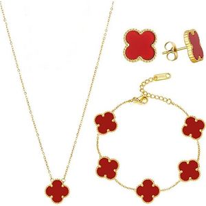 4 Fyra bladklöver designer smycken set skal mässing koppar kvinnor armband örhängen halsband valentins dag födelsedagspresent