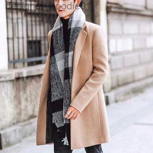 Men's Hoodies Sweatshirts Autumn Winter New Men's Woolen Coats Male Slim Long Jacket Fashion Boutique Solid Slim Men's Trench Coat Jacket 7-color L230916