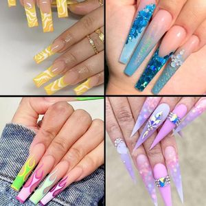 Unhas falsas transparentes, imprensa curta em adesivo de unha artesanal, especial claro, comprimento médio francês para mulheres diy