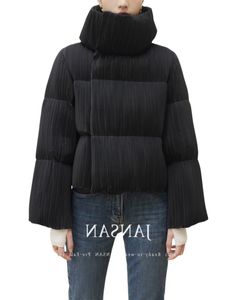 Women's stand collar pleated cotton padded thickening parka coat SMLXL