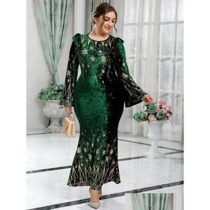 Plus Size Kleider Toleen Frauen Maxi Lange 2023 Grün Luxus Pailletten Chic Elegante Muslimische Türkische Afrikanische Abend Party Kleidung Drop Deli Dhdpo