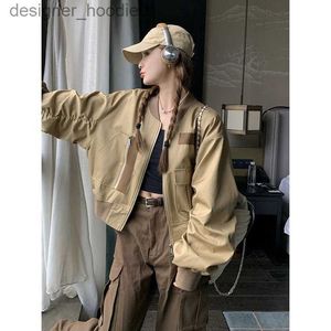 Damenjacken Khaki Bomberjacke Frauen Lose Lässige Hong Kong Stil Vintage Tooling Baseball Uniform L230916