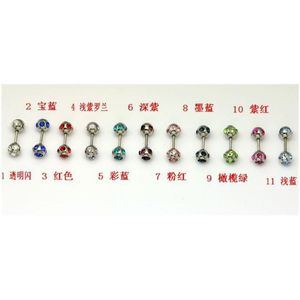 Tongue Rings Whole Titanium Steel 11 Colors 110Pcs Double 5 Stones Balls Dumbbell Fake Earrings Body Jewelry Drop Delivery Dhgarden Dh8Lj