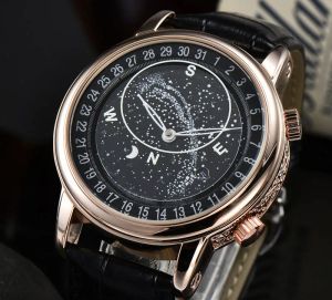 Men's luxury quartz movement watch Fashion casual star multi-functional perpetual calendar luminous waterproof belt watch