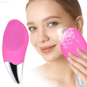 Elektriska ansiktsskrubber Elektriska ansiktsrengöring Brush Massager Waterproof Silicone Sonic Face Massage Cleaner Deep Pore Face Cleansing Brush Device L230920