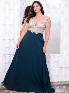 Plus Size Special Occasion Dresses Girl Formal Floor-Length New Custom Lace Up Zipper Applique V-Neck A Line Chiffon