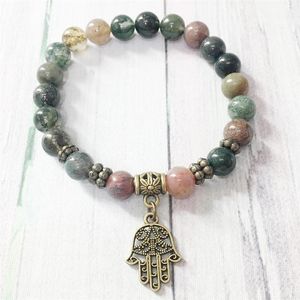 MG0411 Schlichtes Design Naturstein-Armband für Damen, 8 mm, ausgefallene Perlen, Hamsa-Charm-Armband, indischer Achat, Energie, Jewelry297T