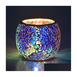 Titulares de vela Mosaico Vidro Tealight Decorativo Votivo Titular Tigela Handmade Staine Light Decoração para Casa Aromaterapia Vaso Planta Drop Dh1Hi