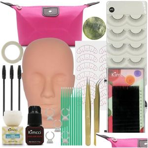 Falska ögonfransar Kimcci Eyelash Extension Training Kit Övning Träning Skyltdocka Huvuduppsättning ympningsverktyg Ögonfransar Drop Leverans HeA DH2XS