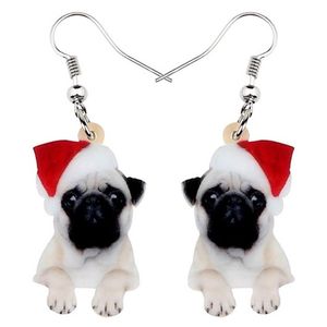 Dangle & Chandelier Acrylic Christmas Sweet Pug Dog Earrings Drop Cute Pets Gift Women Girl Teens Kid Festival Charms Decoration B217C