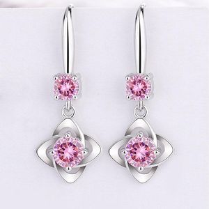 Dangle Earrings KOFSAC 925 Sterling Silver Women's Fashion Earring Jewelry Pink Blue White Crystal Long Tassel Geometric Hook Type