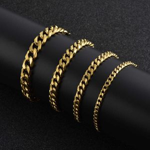 Edelstahl-Gold-Armband für Herren, kubanische Gliederkette an der Hand, Stahlketten, Armbänder, Charme, ganze Geschenke für männliche Accessoires Q060306R