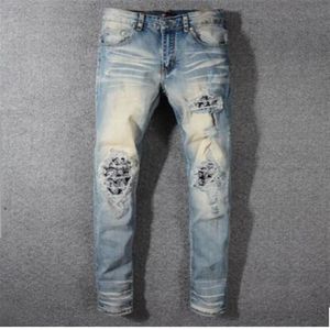 Kleidung Designer-Hosen Slp Herren-Designer-T-Shirts Panther-Druck Armeegrün Destroyed Herren Slim Denim Straight Biker Skinny Jeans 241V