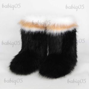 Boots vintersko kvinnors vinter fluffy faux räv päls stövlar kvinna plysch varma snöstövlar lyxiga skor flickor 'pälspäls flaskor mode t230918