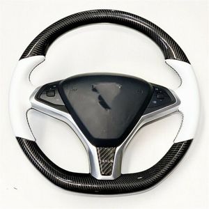 DIY Car Steering Wheel Cover Carbon Fibre White Leather for Tesla Model S Model X261l