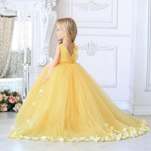 Girl Dresses Yellow Puffy Flower Dress For Wedding Elegant Kids Birthday Evening Party Applique Pageant First Communion Ball Gowns