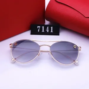 Luksusowe damskie owalne białe okulary przeciwsłoneczne 7141 Modne metalowe okulary przeciwsłoneczne okulary przeciwsłoneczne Unisex Zmiana spolaryzowanych okularów przeciwsłonecznych