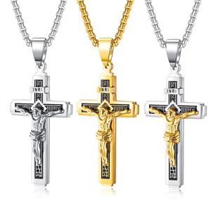 N1626 Välj färg rostfritt stål Mens Cross Jesus Pendant Halsband Rolo Chain 24 Inch Cool Holiday Gift Jewelry2140