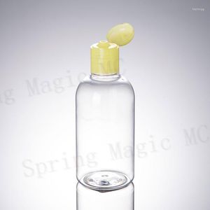 Bottiglie di stoccaggio Bottiglia di plastica PET trasparente da 250 ml con coperchio ribaltabile giallo/blu/bianco/rosa Confezione cosmetica Acqua/Olio detergente/Idratante