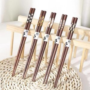 Chopsticks Nordic Elegant Black Walnut Wood Gift Geometric Mönster Decal remsor Japansk stil Non-halk Long