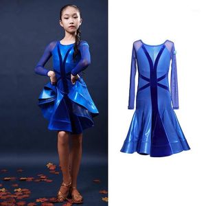 Scene Wear Girls Lace Ballroom och Latin Dance Dresses For Cha Rumba Samba Jive Long Sleeves Children Teen Latino klänning1255b