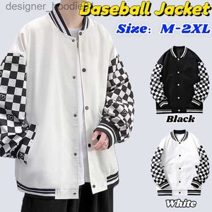 Kvinnorjackor Plaid Baseball Jacket Män basketjacka Par Sportjacka Korean långärmad jacka L230916