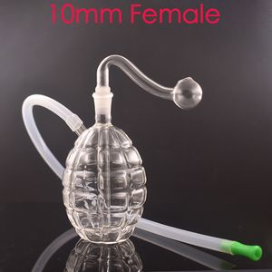 Forma de granada antitanque criativa cachimbo de água mini barato vidro queimador de óleo de água tubo dab rig bongos para fumar com mangueira de silicone e tigela de 10 mm