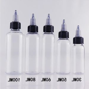 E-plastik damlalık şişeleri kapalı kapaklar 30ml 50ml 60ml 100ml 120ml kalem şekli tek boynuzlu at şişe e-sıvı tsxit için