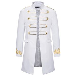 Bianco Colletto alla coreana Ricamo Giacca Sportiva da Uomo Abito Militare Smoking Giacca da Discoteca Stage Cosplay Masculino 210904216v