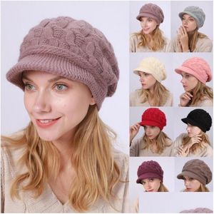 Outdoor Hats Women Girl Knit Beret Winter Warm Baggy Beanie Cloghet Hat Slouch Ski Brim Slouchy Peaked Caps Khaki Red Black Beige Drop Dhujx