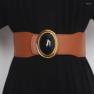 Bälten Kvinnor Runway Fashion Diamonds Pu Leather Elastic Cummerbunds Female Dress Corsets Waistband Decoration Wide Belt TB1071