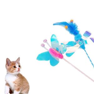猫のおもちゃペット偽蝶ワームフェザーインタラクティブ面白いティーザーワンドトレーニング子猫カラフルロッド301y