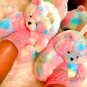 Slippers One Size Fits All Plush Giant Women Animal Fluffy Rainbow Black Teddy Bear Slippers Stuffed Animals Soft Velvet Furry Slides babiq05