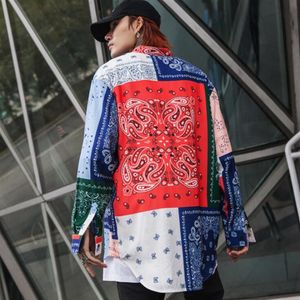 2019 Primavera Verano estampado floral hombres camisa de gran tamaño dobladillo irregular diseño vintage Hombre Camisas largas punk hip hop streetwear235S